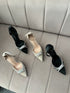 Rhinestone Embedded Pointy Toe Buckle Strap Heels